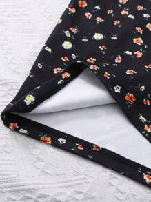 Tween Girls' Ditsy Floral Patchwork Solid Color Round Neck Casual 2 In 1 Short Sleeve Dress - Black - View 5