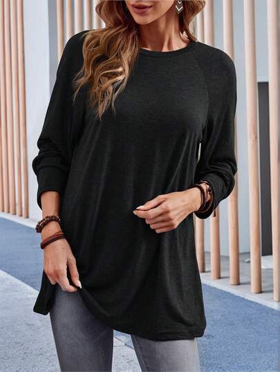 EMERY ROSE T-shirt d'hiver casual, ample, doux et attrayant avec col rond et manches longues, grande taille. Vêtements d'automne