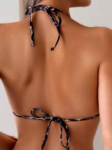 Swim SXY Women's Sexy Leopard Print Halter Neck Criss-Cross Bikini Set, Summer - Multicolor - View 4