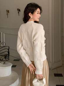 DAZY Women's Cardigan With 3D Bowknot Decor - White - View 5
