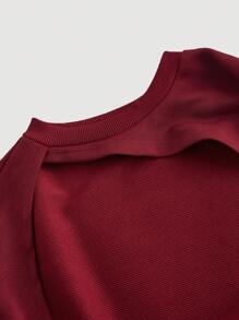 SHEIN MOD 2pcs Grey Asymmetrical Versatile Women Sweatshirts Set In Fall/Winter - Burgundy - View 3