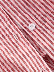 SHEIN MOD Plus Size Women Autumn Ruffle Hem Striped Long Sleeve Blouse - Red and White - View 3