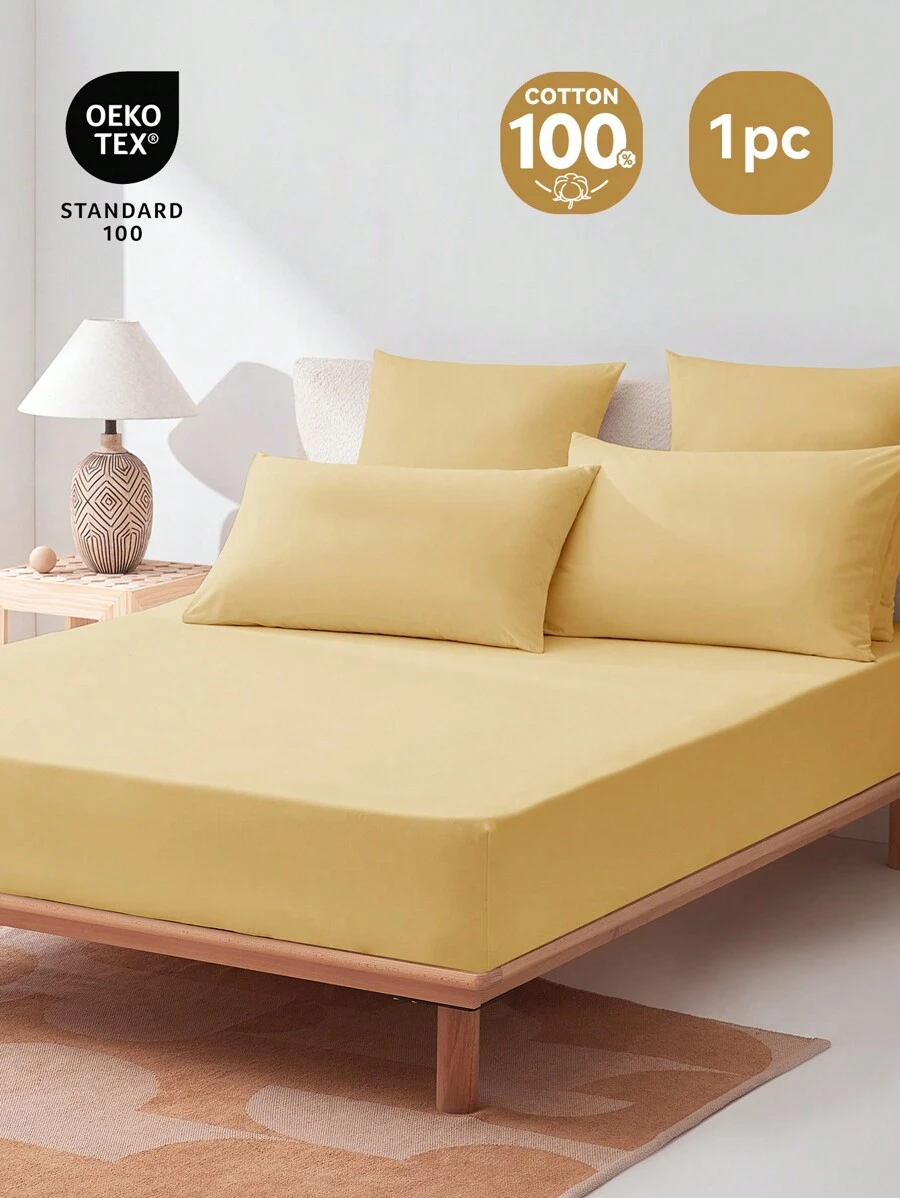1 pieza [100% Algodón] Sábana ajustable de unicolor, protector de colchón, cubierta de colchón, cubierta de base de cama, ropa de cama suave, transpirable y cómoda, para todas las estaciones, lavable a máquina, anti-encogimiento y anti-decoloración, para camas de todos los tamaños - Sábana individual, doble, king, queen, Rama Bedtime Comfort