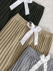 EURMUSE 3pcs Cotton Lace&Ribbon Detail Sleep Bottom Set - Multicolor - View 3