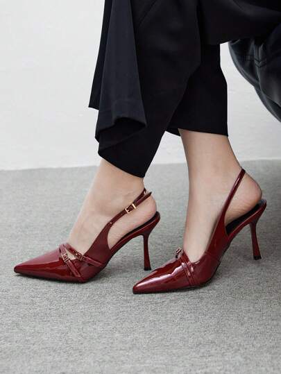 CUCCOO BIZCHIC Burgundowe buty na wysokim obcasie ze sprzączką i paskiem, eleganckie do pracy, na randkę, imprezę, wesele, wakacje, walentynki