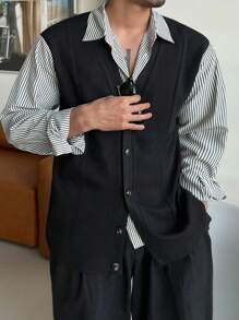 DAZY 男士简约时尚休闲衬衫，适合日常穿着，秋冬商务场合 - 藍色 - 查看 9