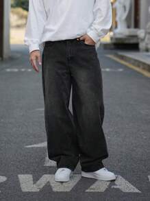 DAZY Men's Autumn Front Button Pocket Simple Casual Jeans - Black - View 7