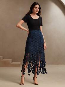 Anewsta 激光切割多圈双层长裙女装春夏女士约会之夜 - 藏蓝色 - 查看 5