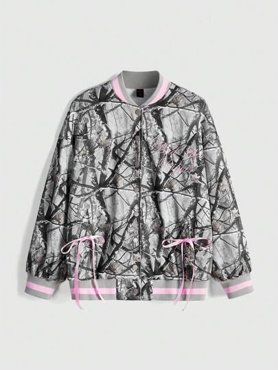 Fairycore Veste de base-ball fine style Y2K pour femmes, imprimé racine d'arbre et broderie de lettres, automne