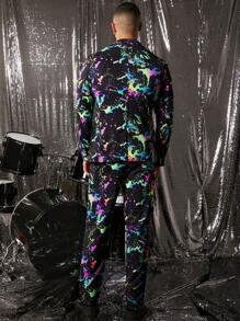 FeverCity Men's Digital Print Loose Woven Long Sleeve Suit Set - Multicolor - View 4