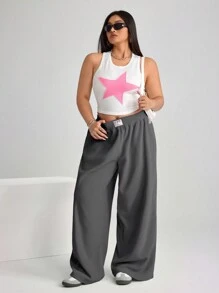 SHEIN ICON ICON Plus Size Women's Pink Sweatpants With Pockets