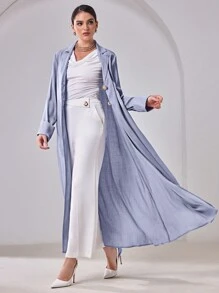 Al Najma Long Sleeve Simple Front Button Closure Long Abaya Robe - Blue - View 5