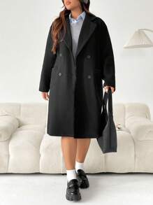 SHEIN EZwear Áo len dệt kim dài tay màu trơn cỡ lớn cho nữ, mặc mùa đông - màu đen - Xem 3