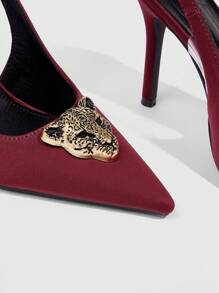 CUCCOO SZL Fashionable Women's Pointed Toe High Heel Shoes With Leopard Metal Buckle Back Open Design, Burgundy - Burgundy - View 6