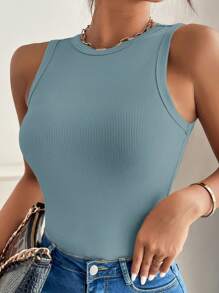 SHEIN VCAY Blusa de tirantes de unicolor versátil y casual de talla grande