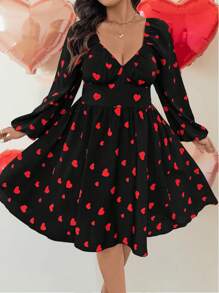 Celure Vestido elegante de manga larga con estampado de corazón para talla grande de mujer, para salir
