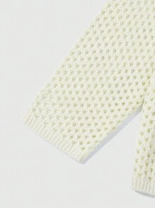 ROMWE MEN Street Life Suéter de punto calado con patrón bordado para hombres - Blanco - Ver 5