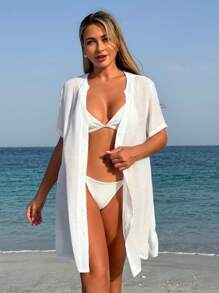 Swim Lushoire Summer Women 2025 Beach Swim Vacation White Kimono Cover Up - White - View 5