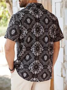 Manfinity RSRT Plus Size Men's Floral Print Short Sleeve Casual Shirt - Black - View 2