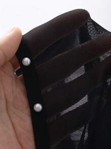 DAZY Sheer Mesh Form-Fitting Metal Edge Slit Design Sexy Nightdress - Black - View 9