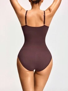 SHAPORA 女式修身休闲无袖细肩带连体裤 - 巧克力棕 - 查看 2