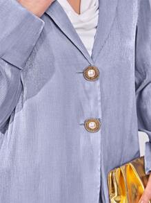 Al Najma Long Sleeve Simple Front Button Closure Long Abaya Robe - Blue - View 6