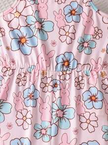 Young Girl' Cute Easter Bunny Print Camisole Jumpsuit, Flare Leg Skinny Pants, Suitable For Holidays, Daily, Casual Wear - Pink - View 4