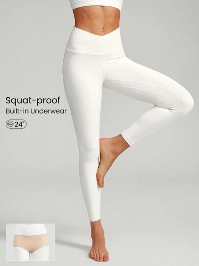 GLOWMODE 24" FeatherFit™ Crossover Leggings With Built-In Underwear Light Support Low Impact Yoga Daily Gym Fall Winter