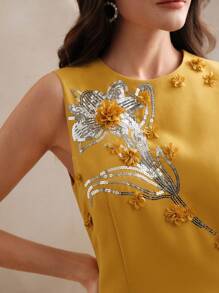 Anewsta Luxury Sleeveless Yellow Heavily Sequins & Embroidered Floral Dress For Women, Spring/Summer Outfit - Yellow - View 1