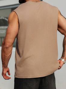 Manfinity Homme Plus Size Men's Solid Color Loose Fit Crew Neck Casual Tank Top - Khaki - View 2