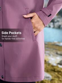 In My Nature 女士前扣长袖口袋休闲户外雨衣 - 紫色 - 查看 3