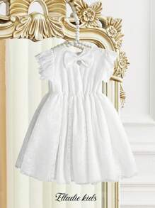 SHEIN Tween Girl White Dress Lace And Mesh Partywear With Hearted Shape Emboridery Parrtern Tween Girl Elegant Style Dress - Multicolor - View 3