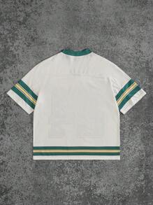 Manfinity Sporsity Camiseta estilo universitario con estampado de cuadrícula para hombres de talla grande