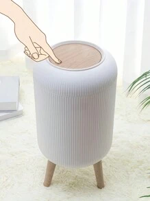 1PC 8L Small Plastic Household Garbage Can With Pop Up Lid Dog Proof Trash Can Waste Basket For Kitchen Bathroom Office Powder Room Craft Room Home Decor Organizer White Space Saving Odor Control Touch Free Summer Essentials Must Have Storage Solution Compact Modern Design