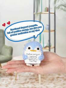 SHEIN Positive Penguin Decorative Ornaments, 2.6 Inch Funny Potato Knitted Penguin Ornaments With Positive Card Woolen Cute Positive Penguin Crochet Decorative Cheer Up Gift For Friends Encouragement Decoration