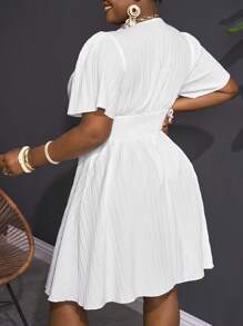 Slaydiva 2025 New Rave/Easter Outfit, Old Money Style, Country Concert Outfit, Going Out Outfit, Fairycore, Festival Outfit, Tropical Vacation Clothes, Summer Outfit For Women, Summer, Rave, European Summer, Spring Outfit, Western Wear Plus Size, Concert, Graduation Outfit, Versatile Daily Casual Simple Sexy/Minimalist Plus Size, White Casual Ruffle Sleeve V-Neck Mini Dress