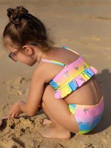 SHEIN Young Girl Butterfly Print Ombre Swimwear Set