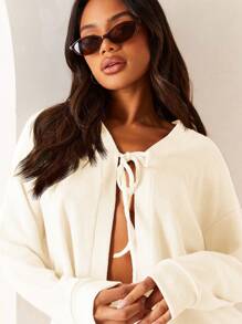 Athîral 女士纯色前系带长袖休闲上衣，日常穿着