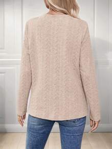 SHEIN LUNE Women's Solid Color V-Neck Long Sleeve Pocket Casual T-Shirt