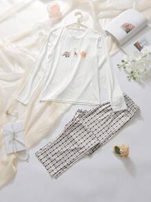 2 Pieces Set Milk Silk Printed Long Sleeve Top And Long Pants, Comfortable Pajamas For Teen Boys - Multicolor - View 1