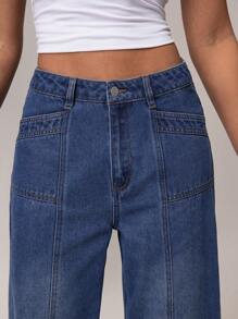 Forever 21 女式简约前口袋宽松休闲牛仔裤 - 藍色 - 查看 5