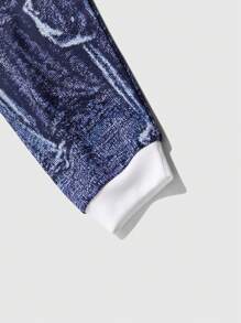 PAVTROS Sudadera con capucha de manga larga con bloques de color y estampado de huella digital para hombre, regalo para novio