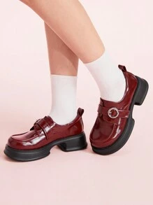 CUCCOO DOLLMOD 女士时尚百搭简约休闲厚底乐福鞋 - 酒紅色 - 查看 4