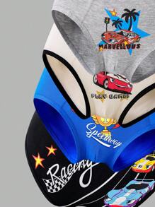 4pcs Pack Young Boy Racecar Print 100% Cotton Breathable Briefs - Multicolor - View 3