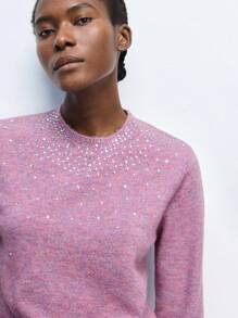 Maija Nuevo suéter de mujer elegante y casual con adorno de rhinestones tejido, en colores visón, albaricoque y avena, ideal para uso diario, romántico, urbano, de resort, apto para salidas, fiestas, bodas, festivales de música retro y temporada de graduación. Llegada de verano 2025.