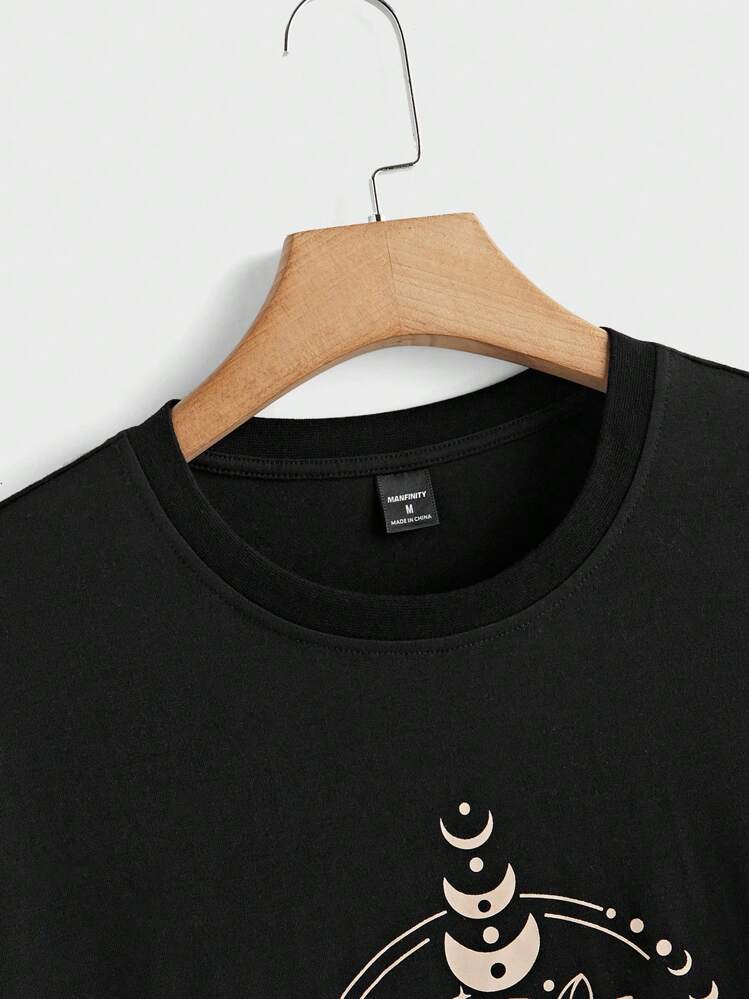 تي شيرت كاجوال بياقة مستديرة وأكمام قصيرة مطبوع لل...