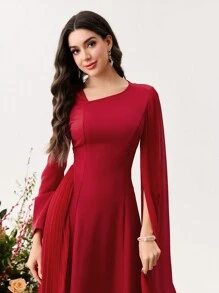 Modelyn Women's Pleated Mismatch Sleeve Dress Fall Cloth For Women - Red - View 7