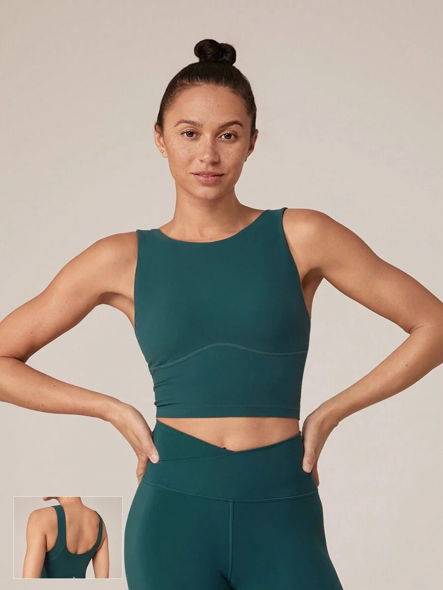 GLOWMODE FeatherFit™ 长款 U 型背心运动文胸背心低冲击瑜伽日常 - 墨綠色 - 查看 1