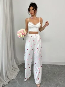 Chiquease Quần ống đứng lưng thun in hình trái tim màu hồng ngày lễ tình nhân cho nữ màu trắng - trắng - Xem 7