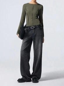 LYSMO 休闲纯色修身长袖 T 恤，春/秋